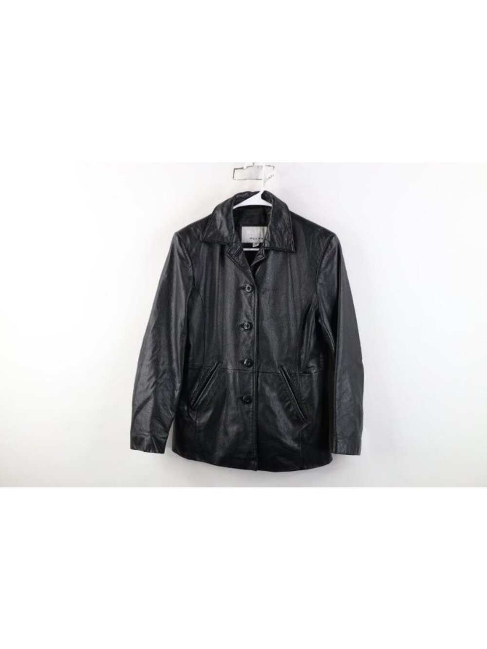 Vintage 90s Streetwear Womens Small Leather Full Button Collared Jacket Black